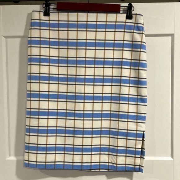 Ann‎ Taylor Factory Blue Brown checkered skirt size 4 - Picture 1 of 6